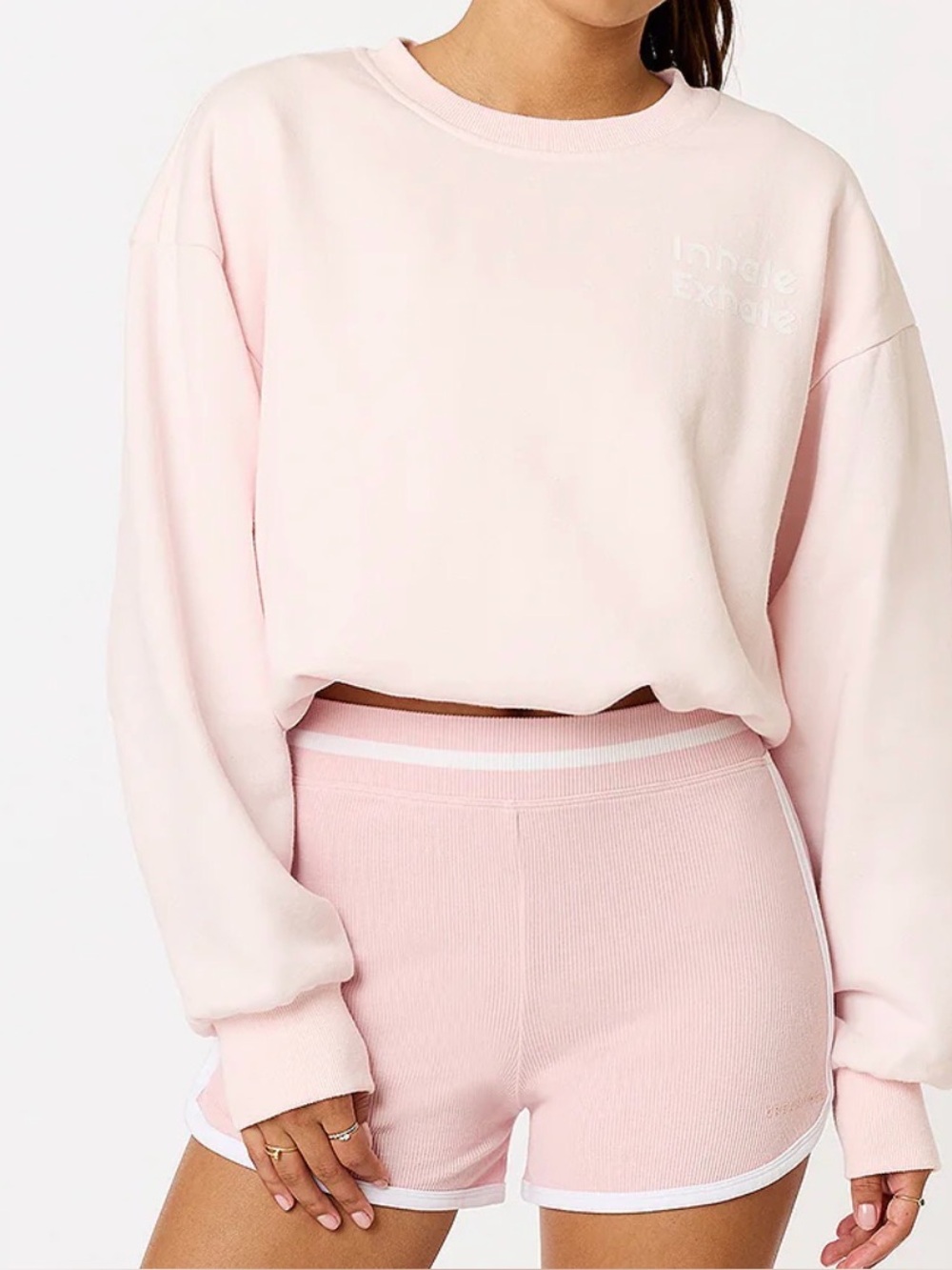 Cream Yoga Gigi Inhale Exhale Pale Pink Bubble Cropped Sweatshirt